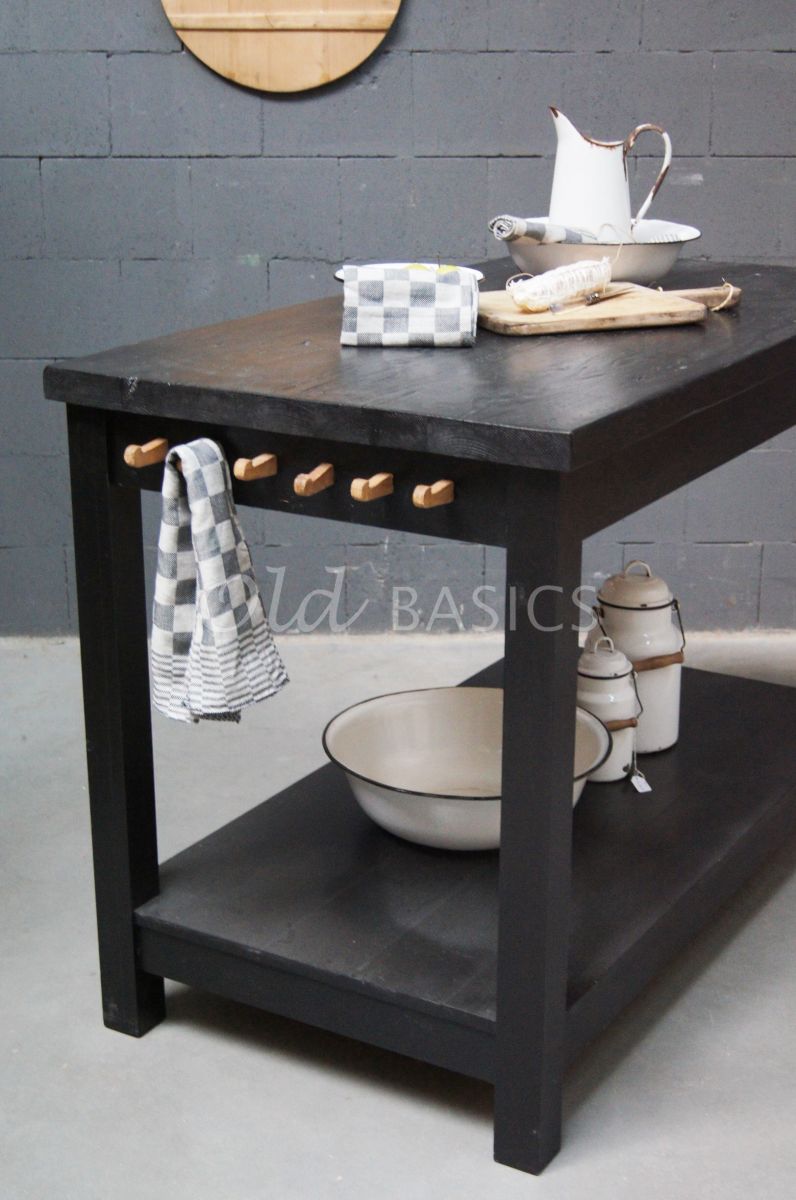 Detail van Keukentafel, zwart, materiaal hout