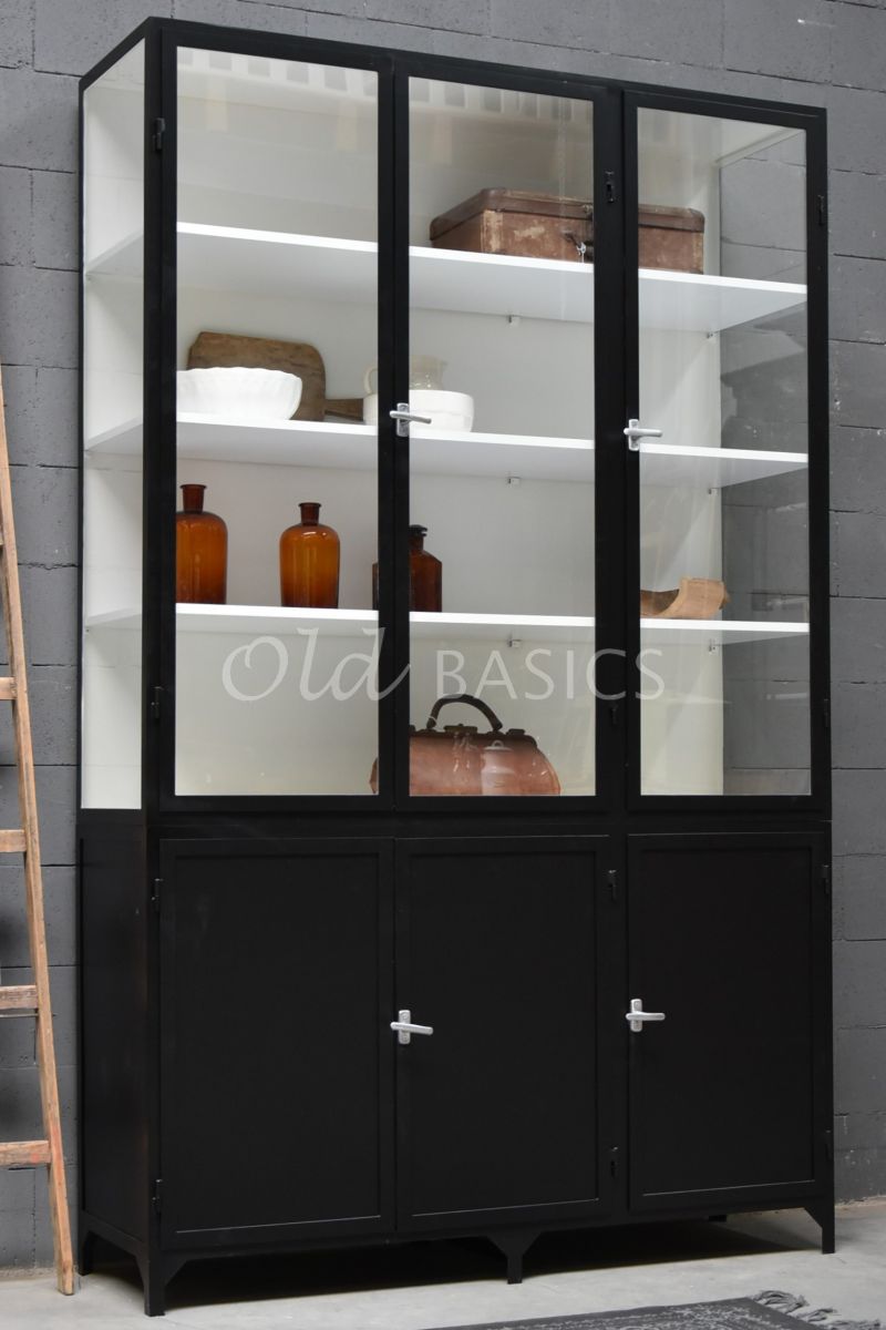 Apothekerskast Demi, 3 deuren, RAL9005, zwart, materiaal staal