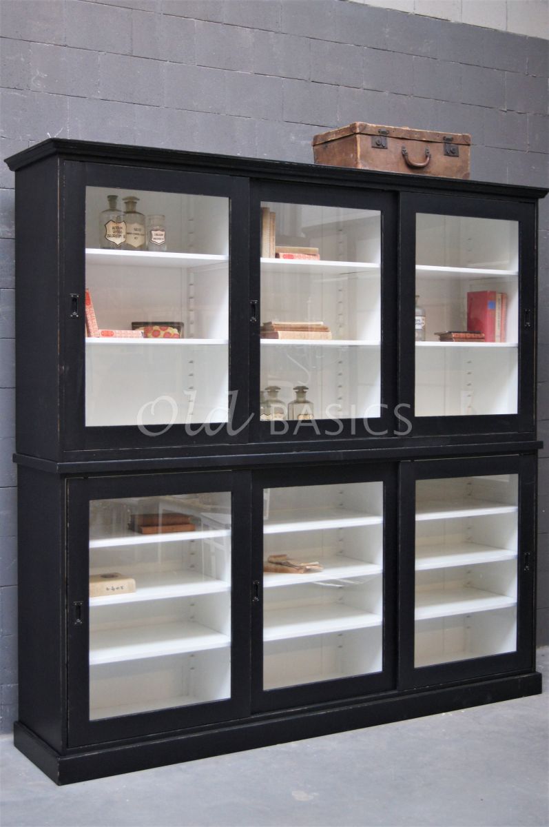 Universiteitskast, 3 deuren, RAL9005, zwart, materiaal hout