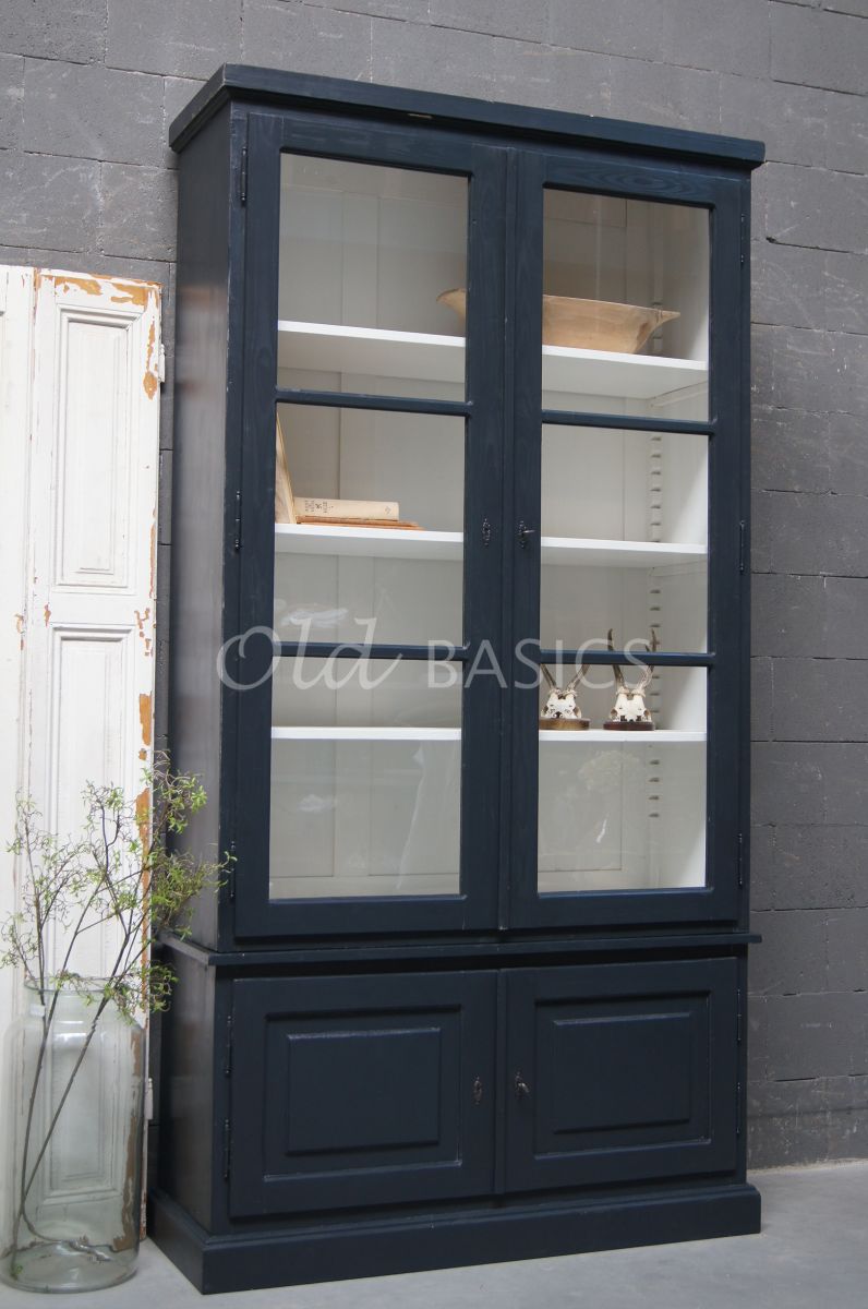 Vitrinekast Monaco, 2 deuren, RAL7021, zwart, grijs, materiaal hout