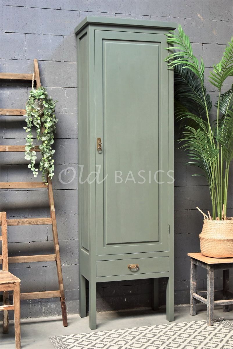 Smalle Kast Vertou, 1 deuren, RAL7009, groen, grijs, materiaal hout