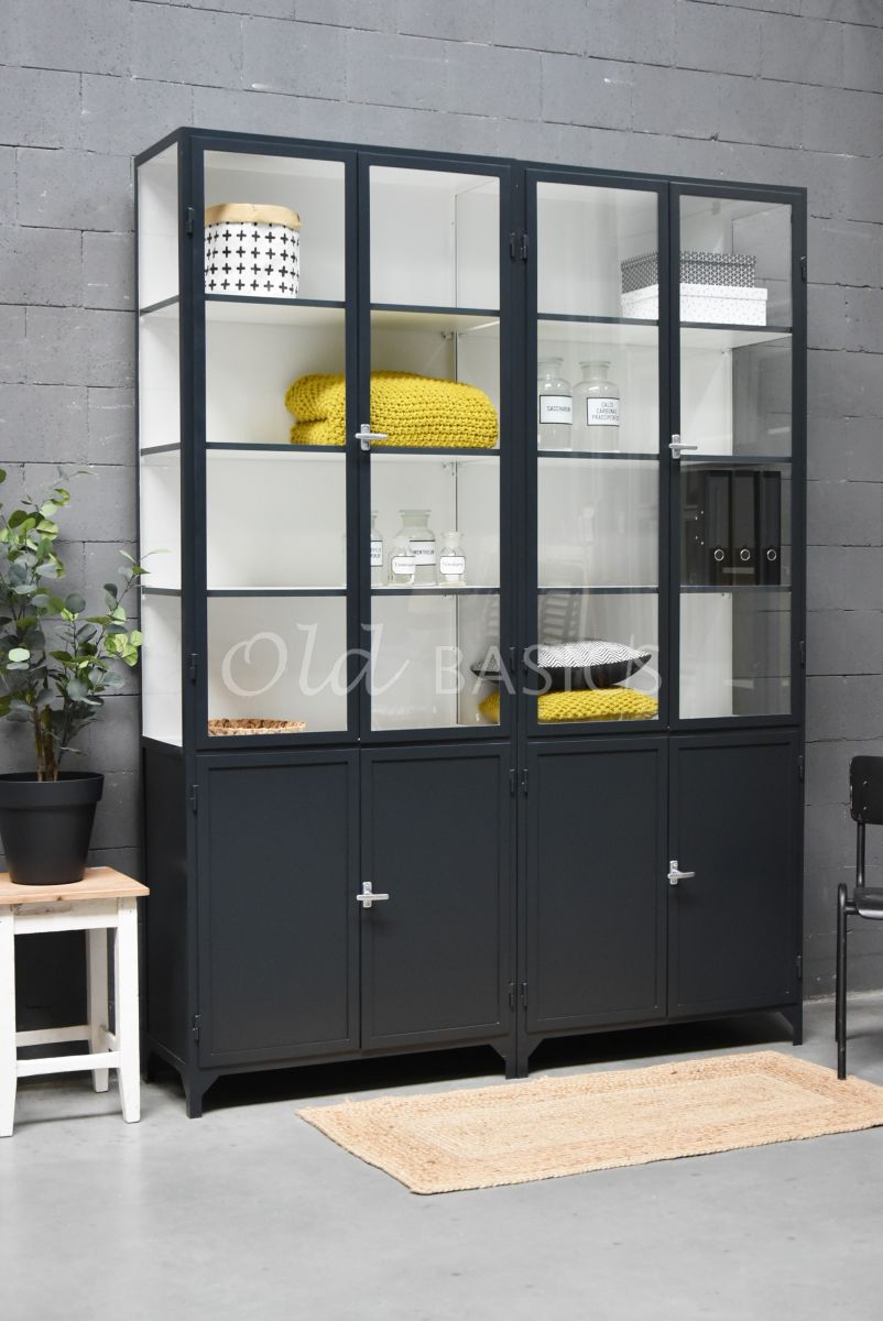 Apothekerskast Demi, 4 deuren, RAL7021, zwart, grijs, materiaal staal
