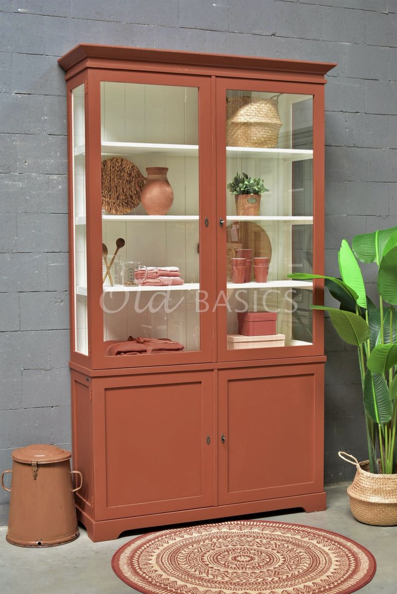 Vitrinekast Grenoble, 2 deuren, RAL8004, rood, bruin, materiaal hout