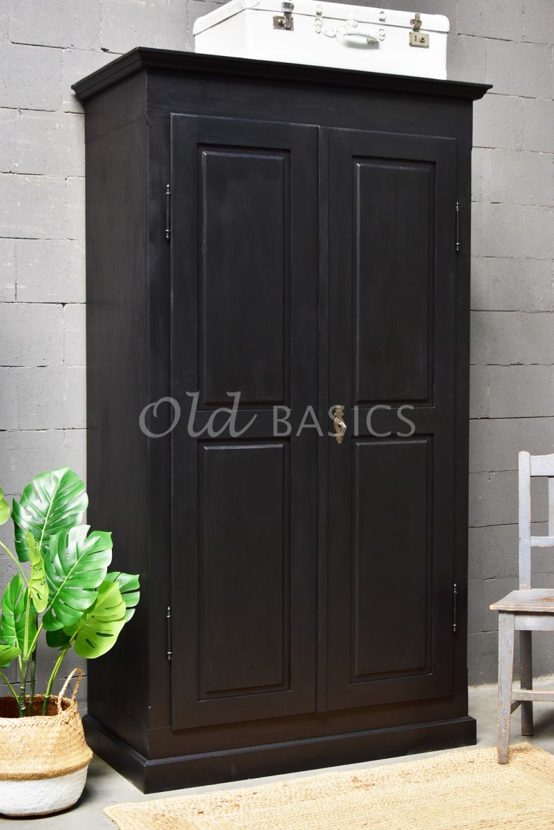 Linnenkast Rustique, 2 deuren, RAL9005, zwart, materiaal hout
