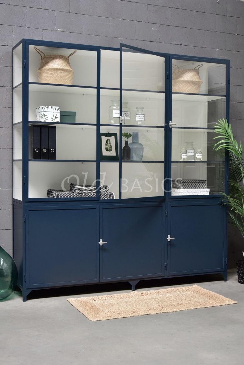 Apothekerskast Demi, 3 deuren, RAL5008, blauw, materiaal staal