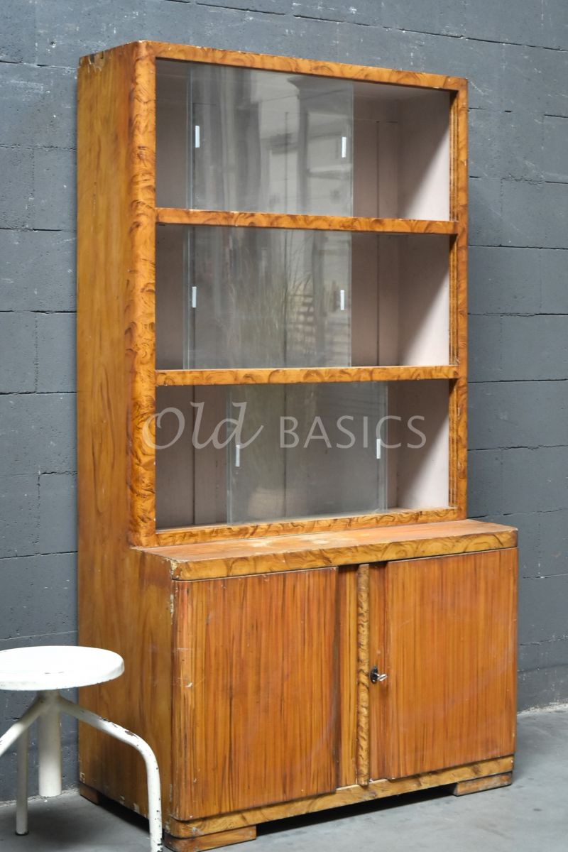 Vintage vitrinekast, naturel, materiaal hout