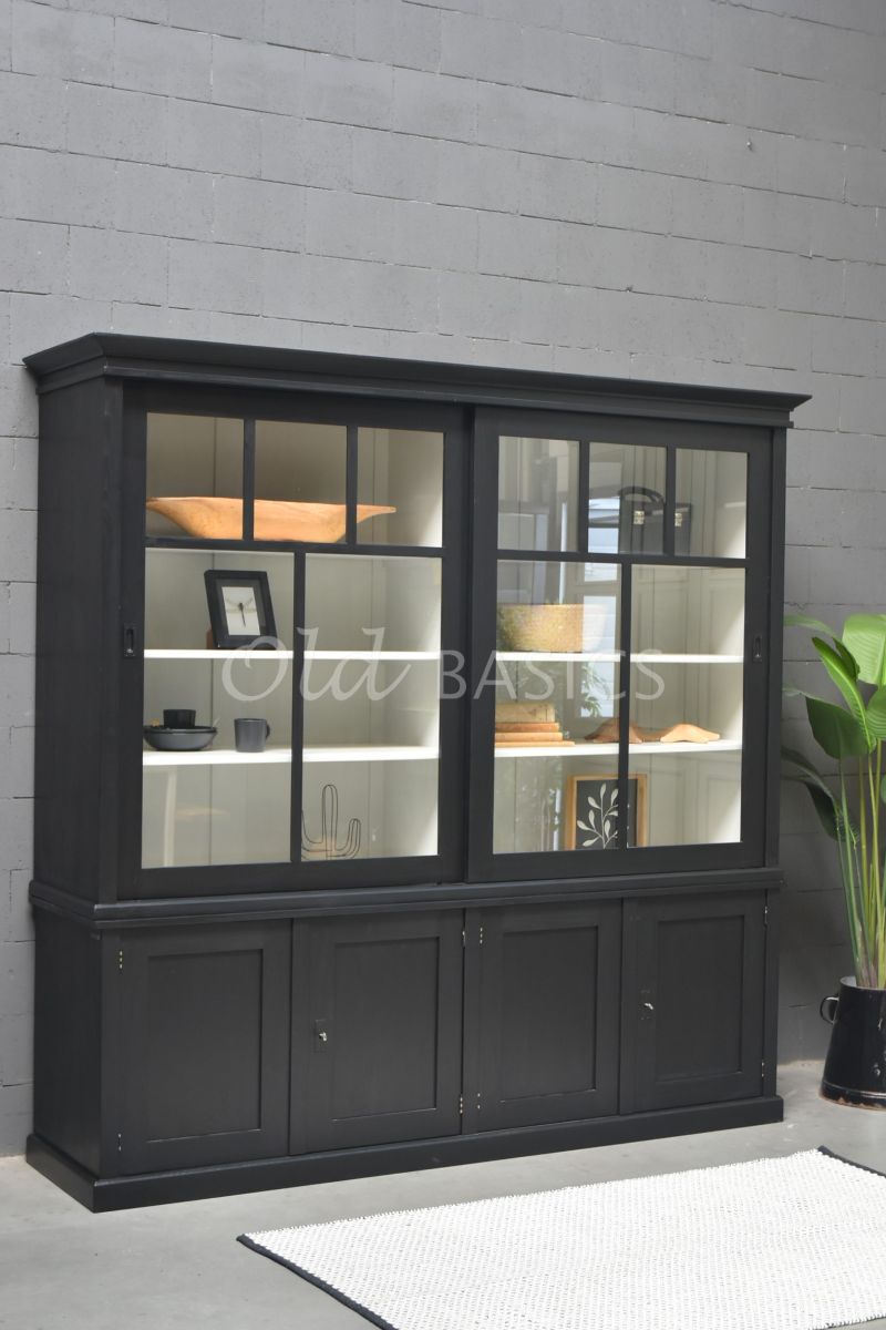 Vitrinekast Fabienne, 2 deuren, RAL9005, zwart, materiaal hout