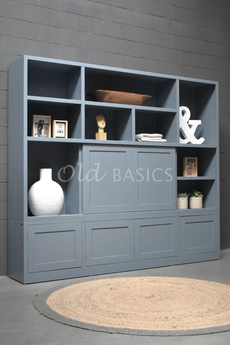Vakkenkast Cadiz, 4 deuren, RAL7000, grijs, blauw, materiaal hout