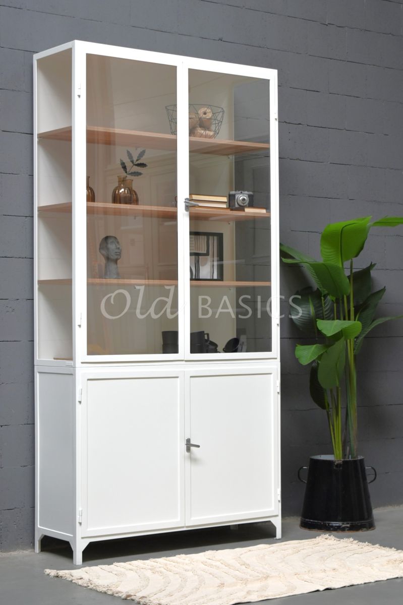 Apothekerskast Demi  Oak, 2 deuren, RAL9010, wit, materiaal staal