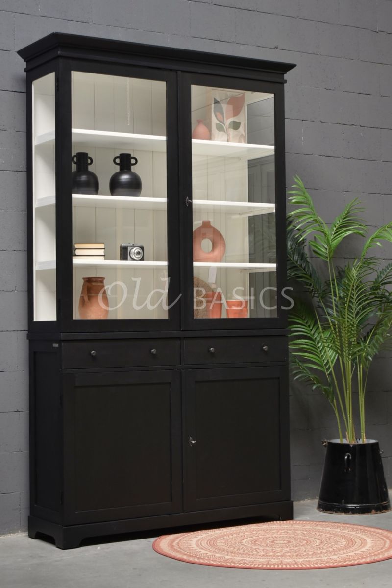 Vitrinekast Grenoble, 2 deuren, RAL9005, zwart, materiaal hout