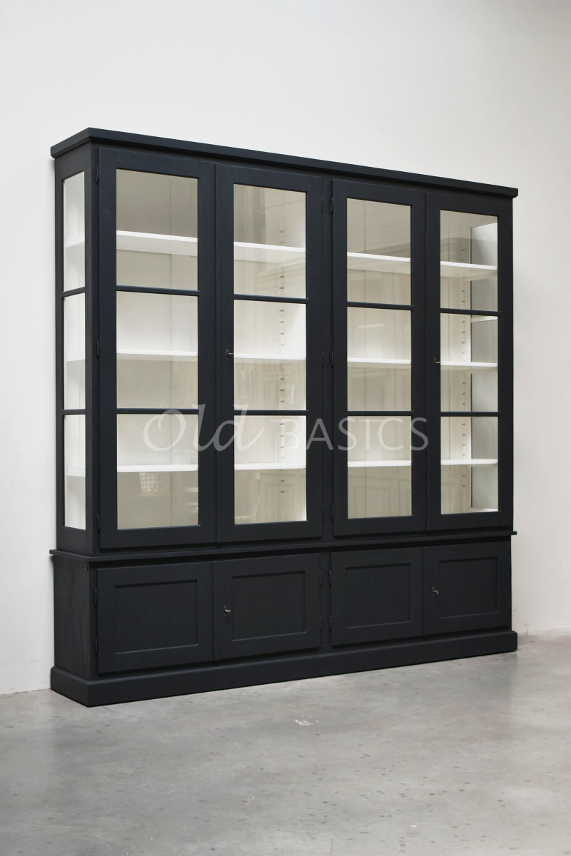 Vitrinekast Monaco, 4 deuren, RAL7021, zwart, grijs, materiaal hout