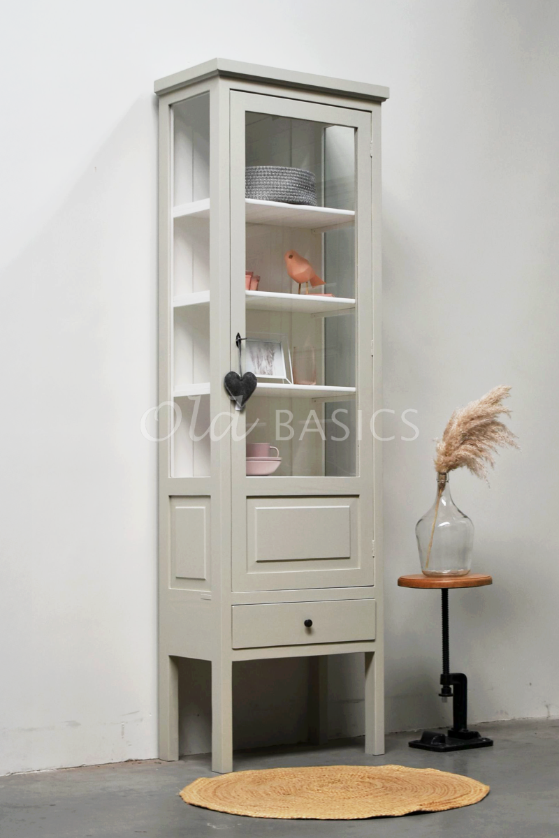 Detail van Vitrinekast Vertou, 1 deuren, RAL7032, grijs, beige, materiaal hout