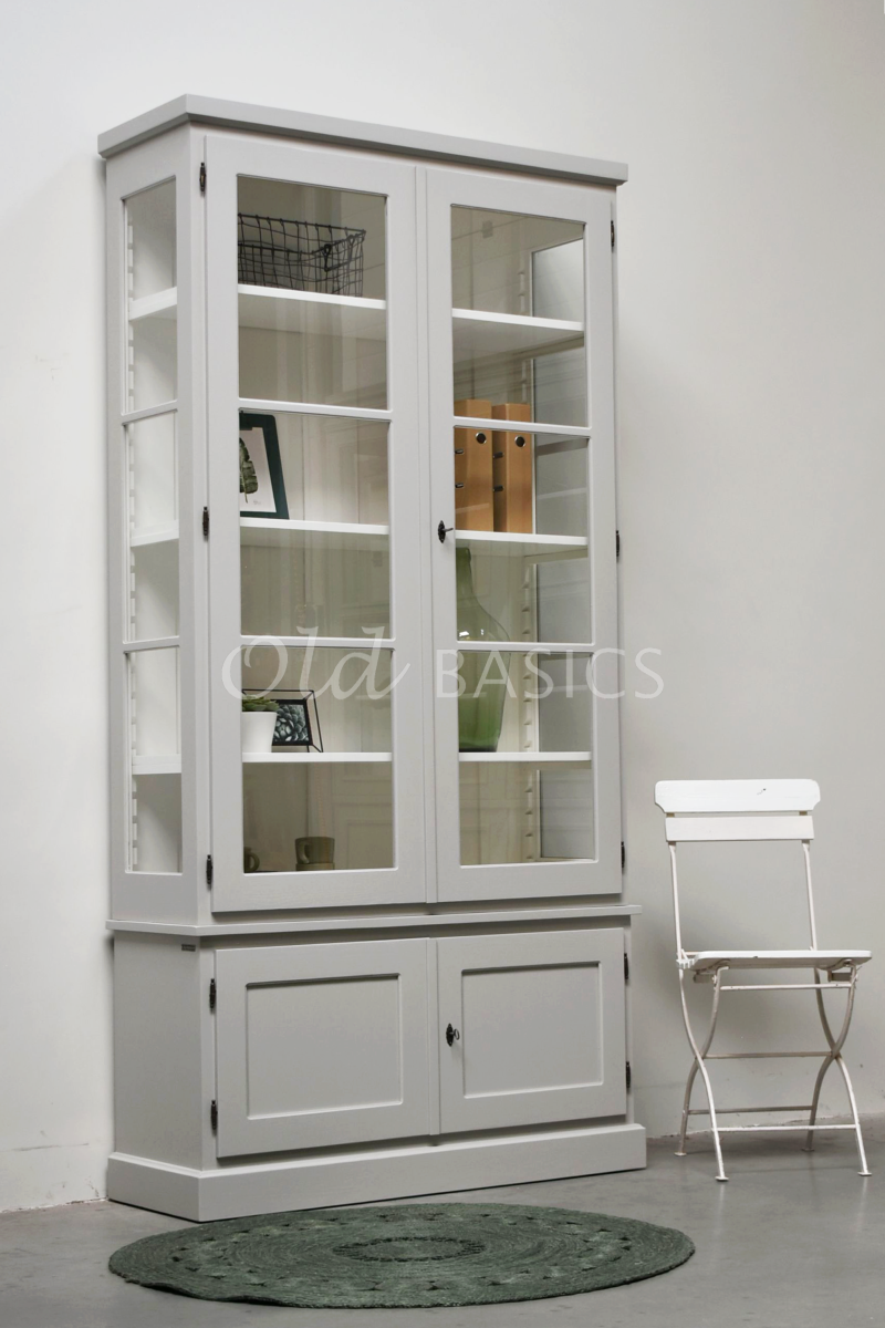 Detail van Vitrinekast Monaco, 2 deuren, RAL7044, grijs, materiaal hout