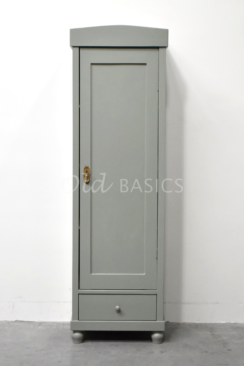 Detail van Smalle kast rechts, grijs, groen, materiaal hout