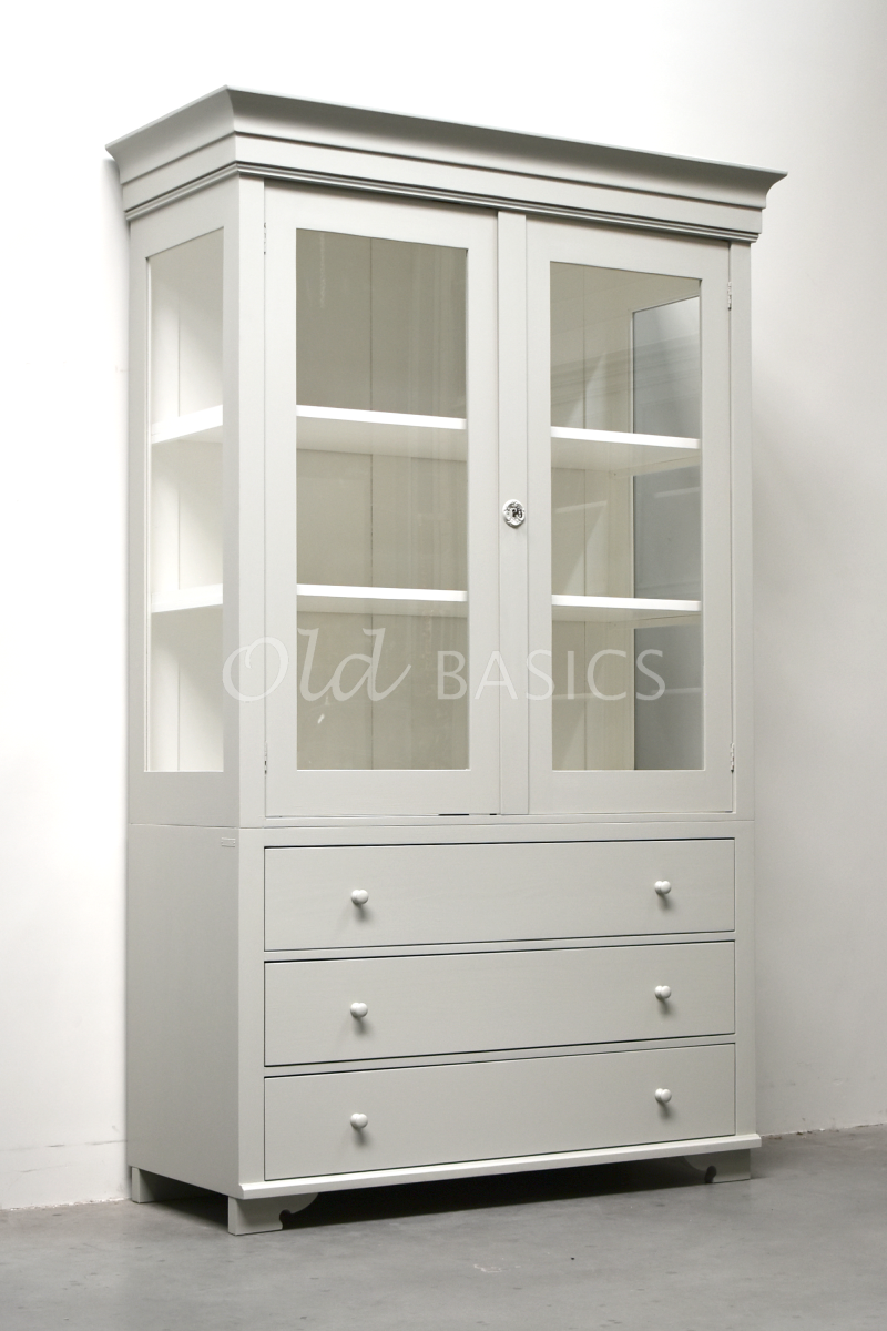 Zweedse vitrinekast, 2 deuren, RAL7032, grijs, materiaal hout