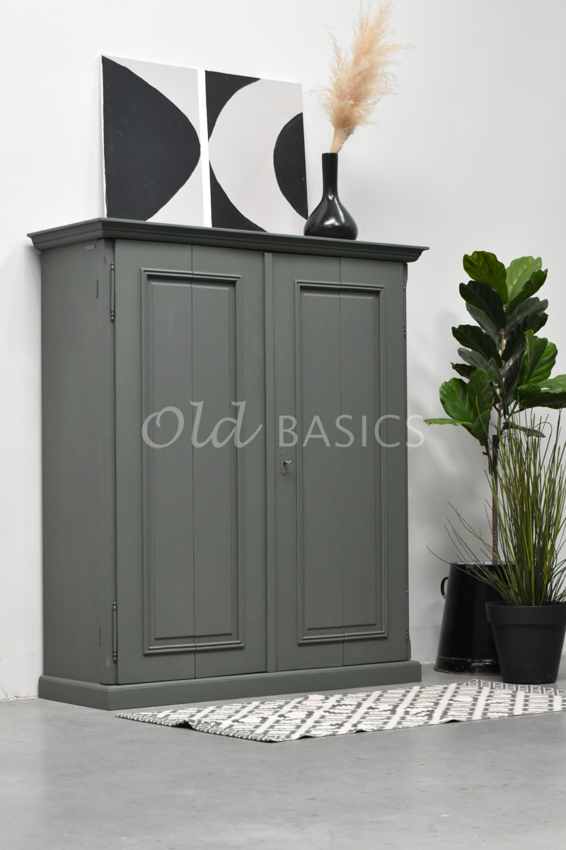 Detail van TVkast Gracieux, RAL2, groen, grijs, materiaal hout