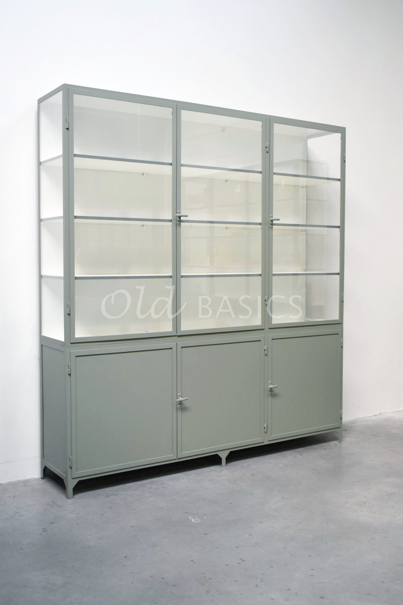 Apothekerskast Demi, 3 deuren, RAL7033, groen, grijs, materiaal staal