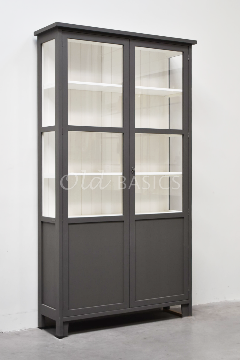 Vitrinekast Tinca, 2 deuren, RAL7022, grijs, materiaal hout