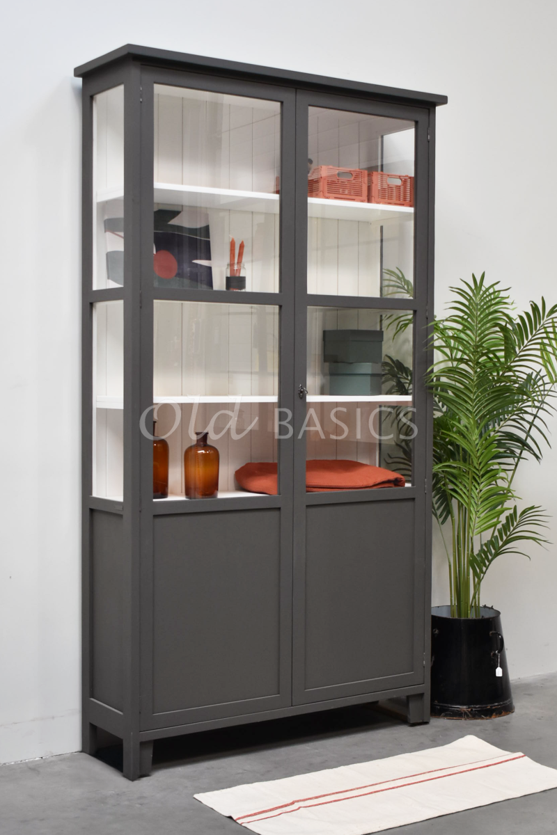 Detail van Vitrinekast Tinca, 2 deuren, RAL7022, grijs, materiaal hout