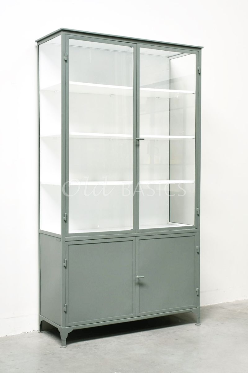 Apothekerskast Ilya Grand Lindegroen, groen, grijs, materiaal staal