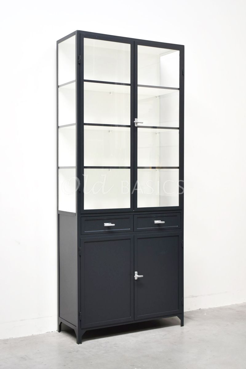 Apothekerskast Ferro, 2 deuren, RAL7021, zwart, grijs, materiaal staal