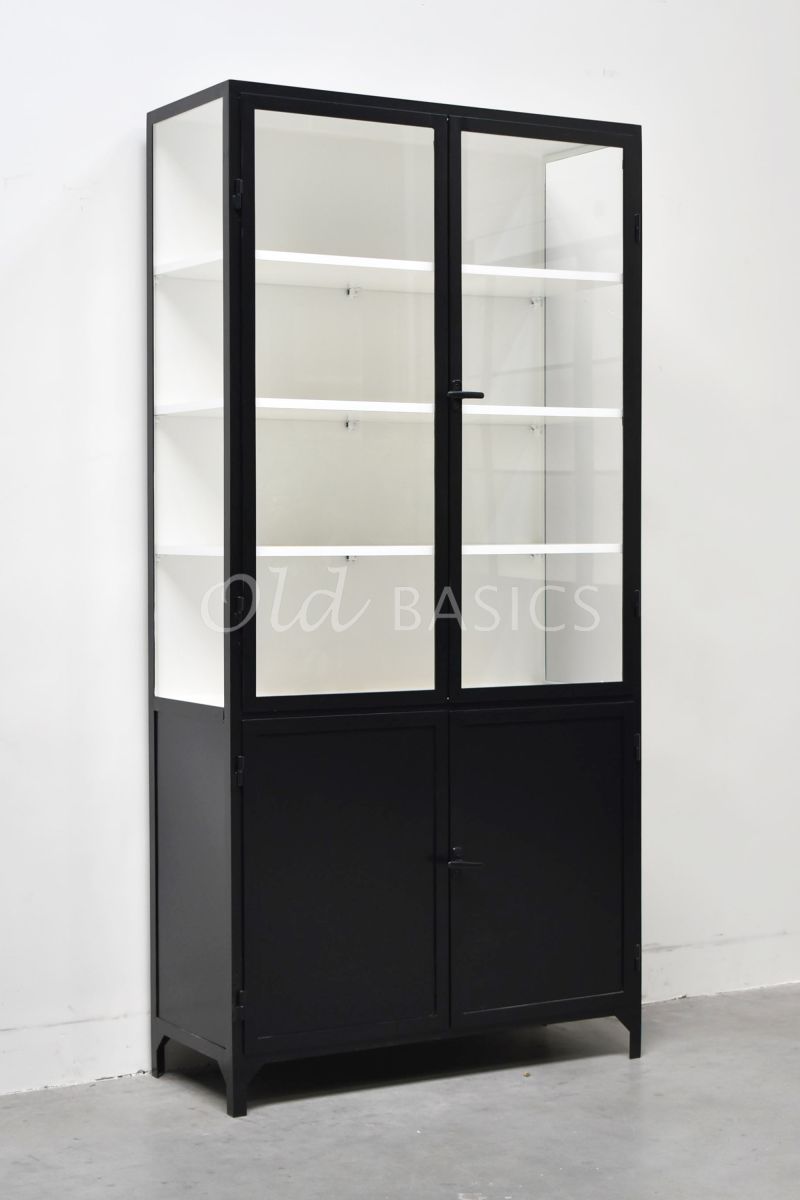 Apothekerskast Demi, 2 deuren, RAL9005, zwart, materiaal staal