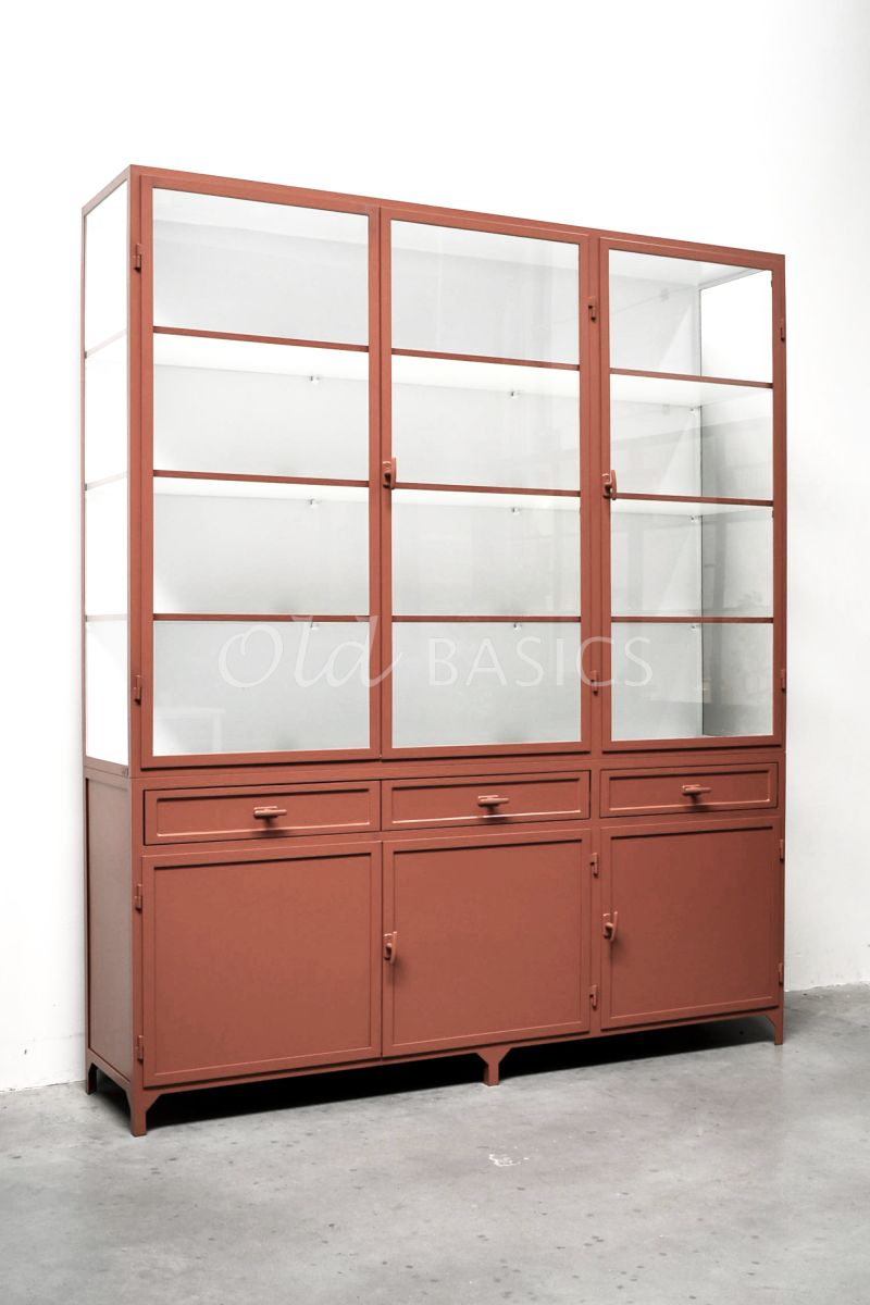 Apothekerskast Ferro, 3 deuren, RAL8004, rood, terra, bruin, oranje, materiaal staal