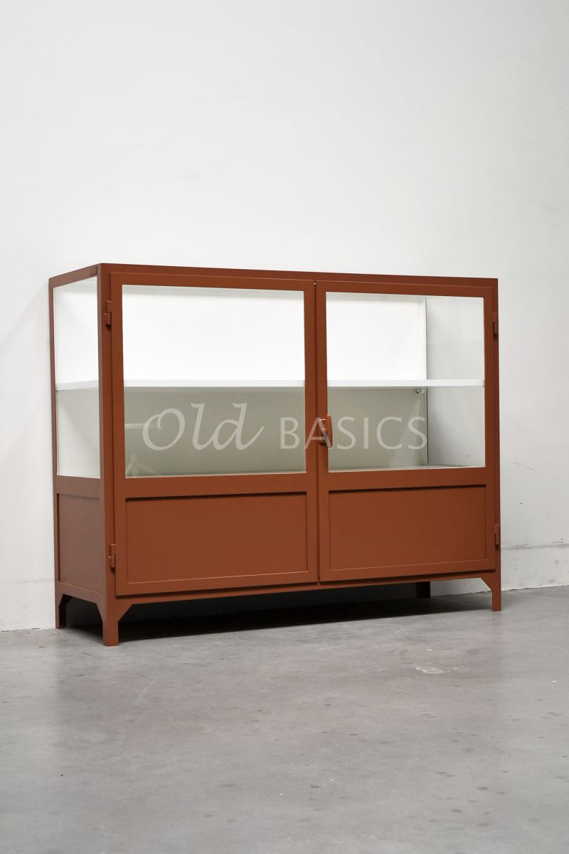 Apothekerskast Vitrine, 2 deuren, RAL8004, terra, rood, oranje, bruin, materiaal staal