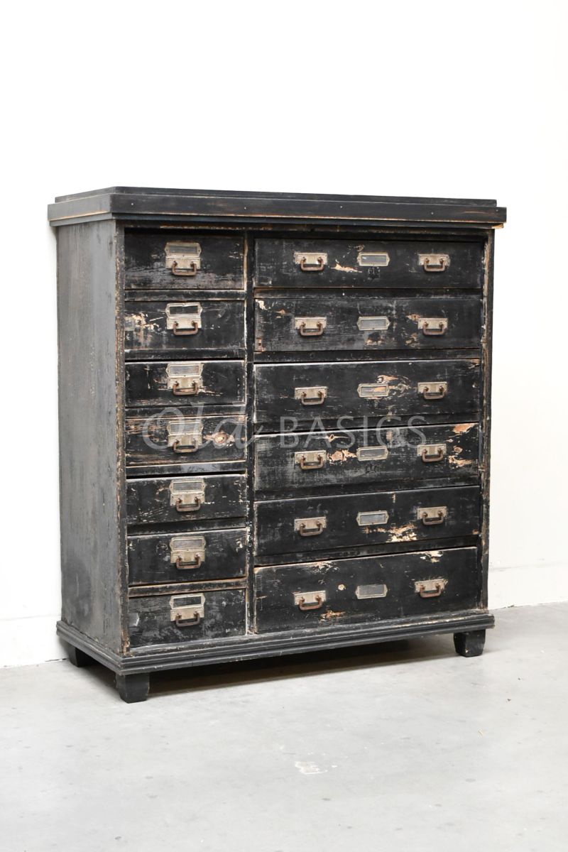 Ladenkast, grijs, zwart, materiaal hout
