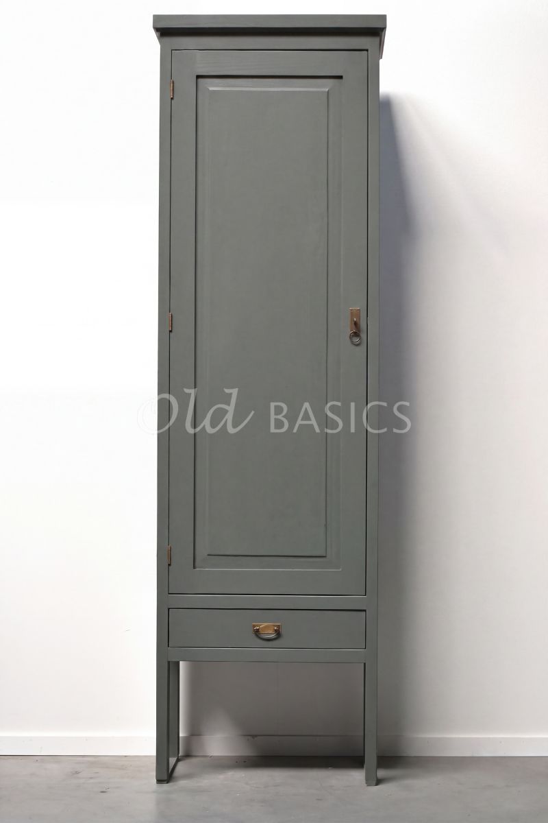 Detail van Smalle kast Vertou, 1 deuren, RAL7009, groen, grijs, materiaal hout