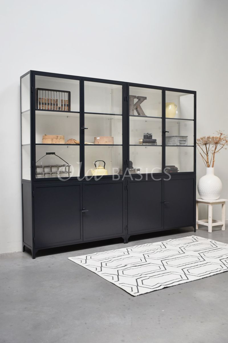 Detail van Apothekerskast Demi, 4 deuren, RAL7021, grijs, zwart, materiaal staal