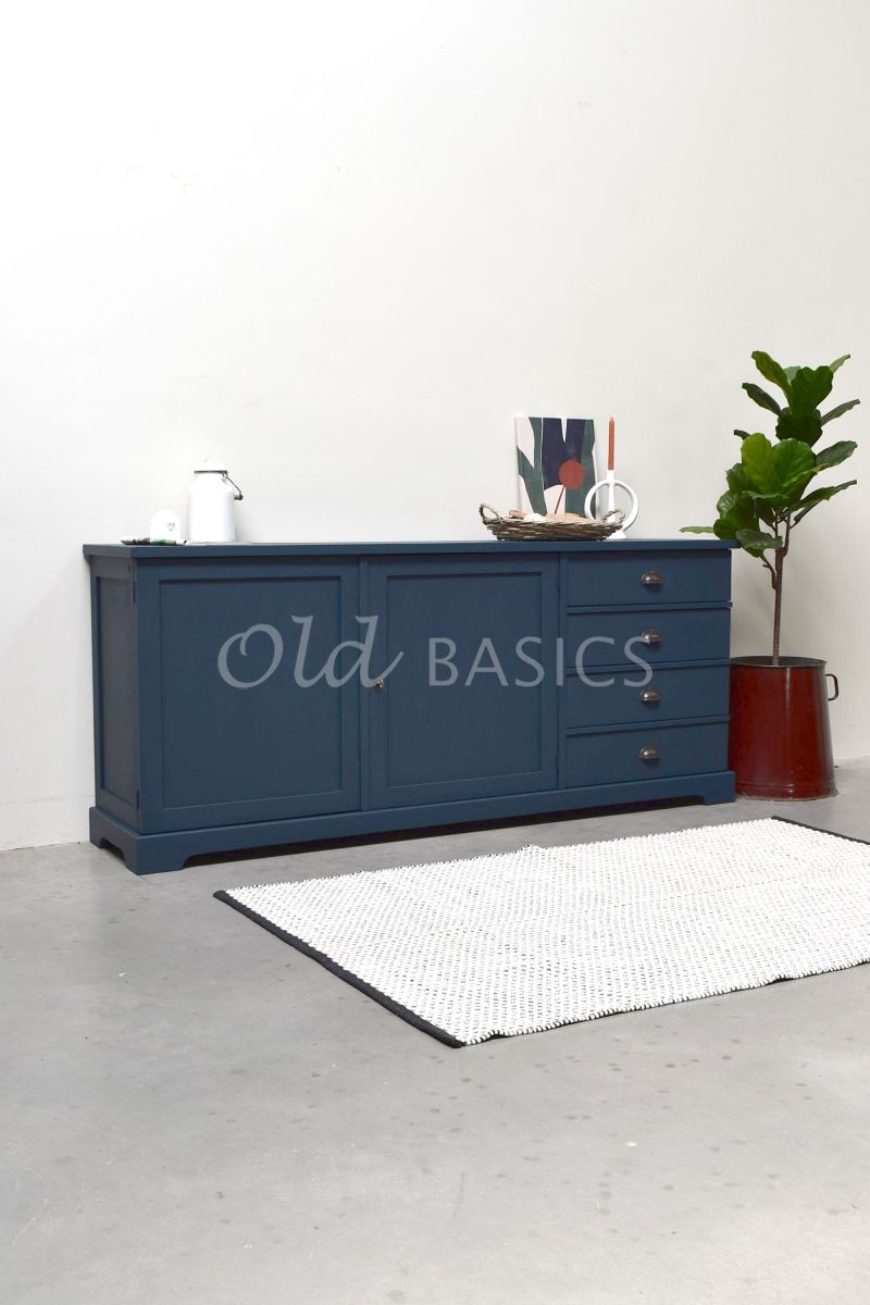 Detail van Dressoir Grenoble, 3 deuren, RAL5008, blauw, materiaal hout